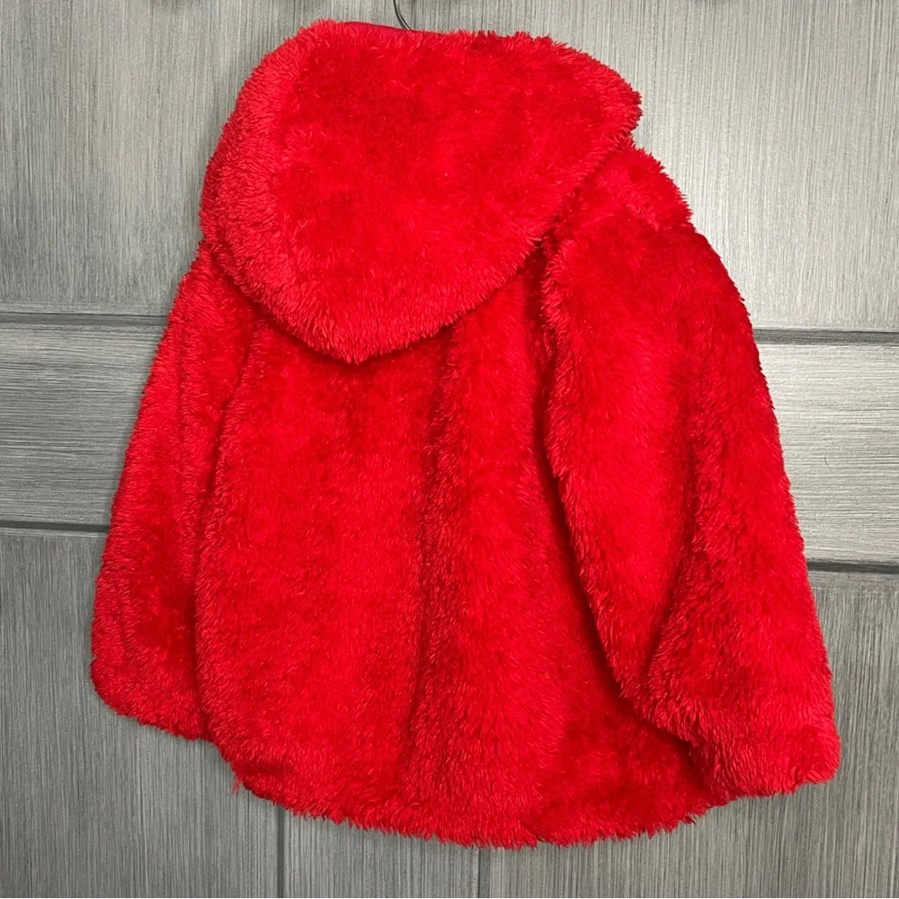 Gymboree Outlet Red Plush Faux Fur Zip Hoodie Jacket 12–18M Cozy Sherpa Coat New